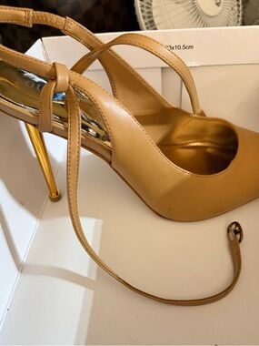 Guess Tan Slingback Pumps with Gold Stiletto